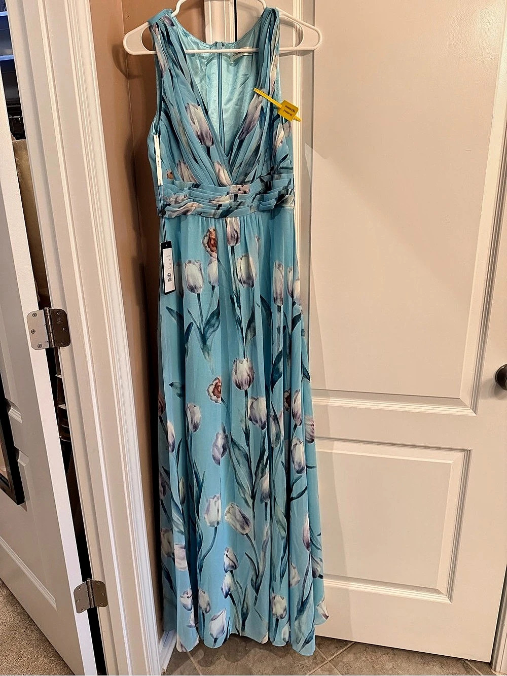 COCOMELODY CG0330 Floral Maxi Dress Blue & Pink US 8